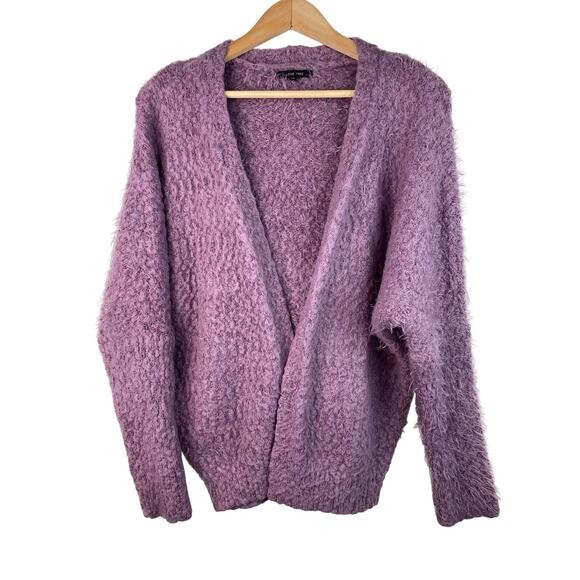 Love Tree Women's Size S Purple Fuzzy Open Dolman Sleeve Cardigan Sweater - Picture 1 of 4